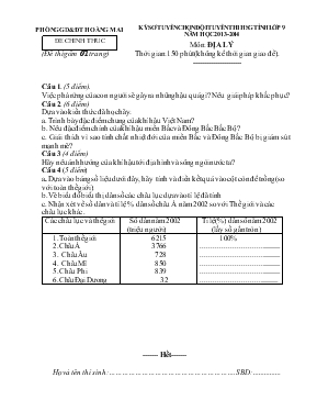 Kỳ sơ tuyển chọn đội tuyển thi học sinh giỏi tỉnh lớp 9 năm học 2013-2014 môn địa lý